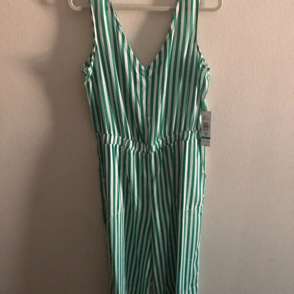 Green and White stripe one piece cullottes with pockets size 16 with tags - Picture 1 of 4